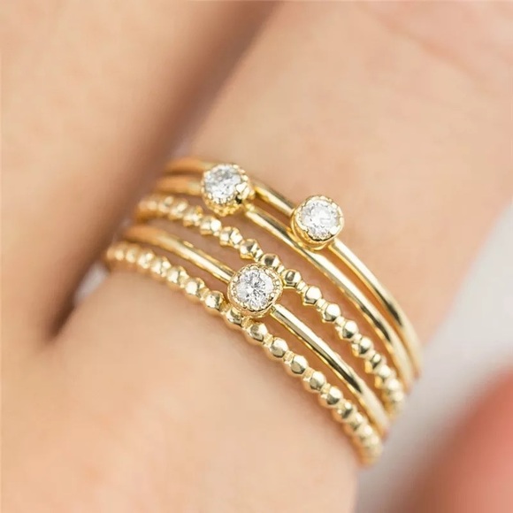 🍋2/$30 New Gold Plated Solitaire Stacking Rings - Picture 2 of 3